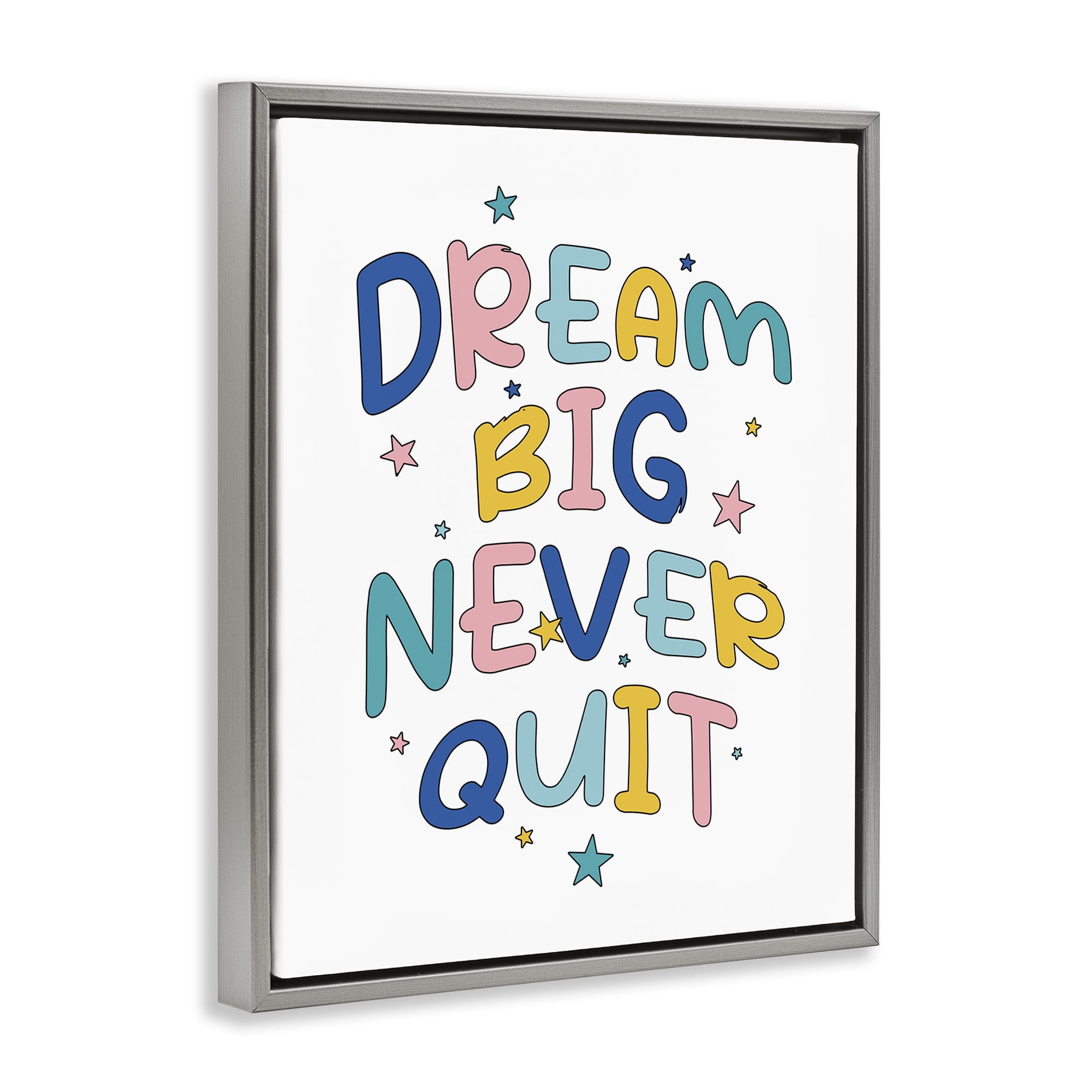 Stupell Industries Dream Big Never Quit Text & Numbers Painting Gray Floater Framed Canvas Art Print Wall Art, 25 x 31