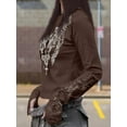 thumbnail image 4 of Graphic Tees for Women Teen Girls Aesthetic Grunge Gothic Clothes Y2k Shirt Knit Basic Long Sleeve Top Fall Coffee XS, 4 of 8