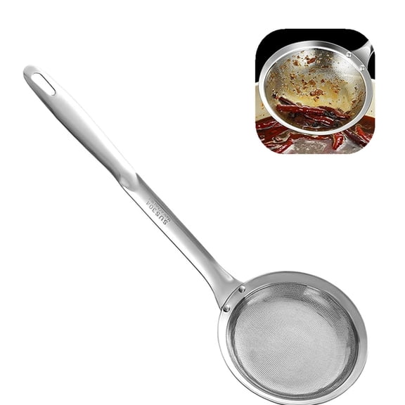 Skimmer Spoon Stainless Steel, Fine Mesh Strainer for Cooking, Fat Skimmer & Hot Pot Skimmer, Dishwasher Safe Kitchen Gadget (DIA 3.5Inch)