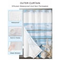 thumbnail image 2 of No Hook Cloth Fabric Shower Curtain with Snap in Liner, Blue Coastal Vintage Waterproof Shower Curtains Set with See Through Top Window, Ocean Starfish Farmhouse Board Bath Curtains Shower 54"x78", 2 of 6