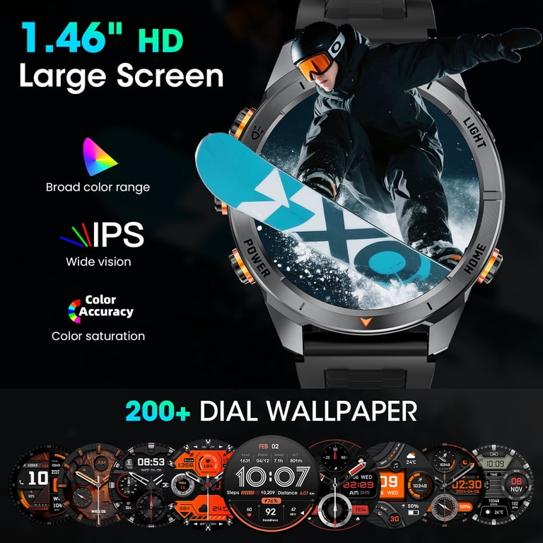 Haulvean 1.46-inch Military Smart Watch for Men, with IP68