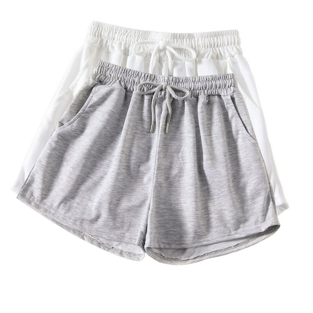 Diufon 2pc Womens Yoga Shorts Solid Color Shorts Elastic Waist Drawstring Athletic Shorts with Pockets