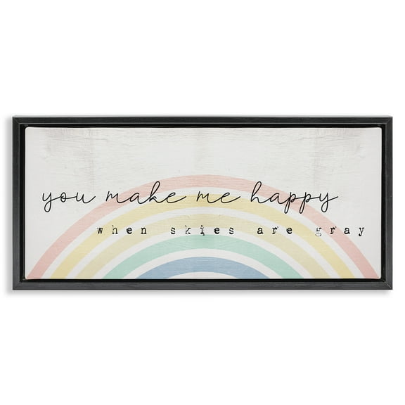 Stupell Industries Happy Phrase Rustic Rainbow Typography Painting Black Floater Framed Canvas Art Print Wall Art, 25 x 11