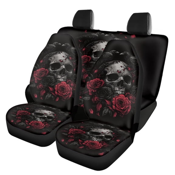 Pzuqiu Skull Seat Covers for Cars Full Set Easy to Install Car Seat Covers Full Set, Interior Accessories Anti-Slip Compatible with Trucks SUV Sedans