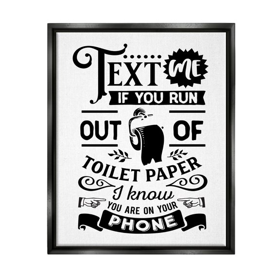 Stupell Industries Text For Toilet Paper Vintage Text Bathroom Sign Graphic Art Jet Black Floating Framed Canvas Print Wall Art, Design by Lettered and Lined