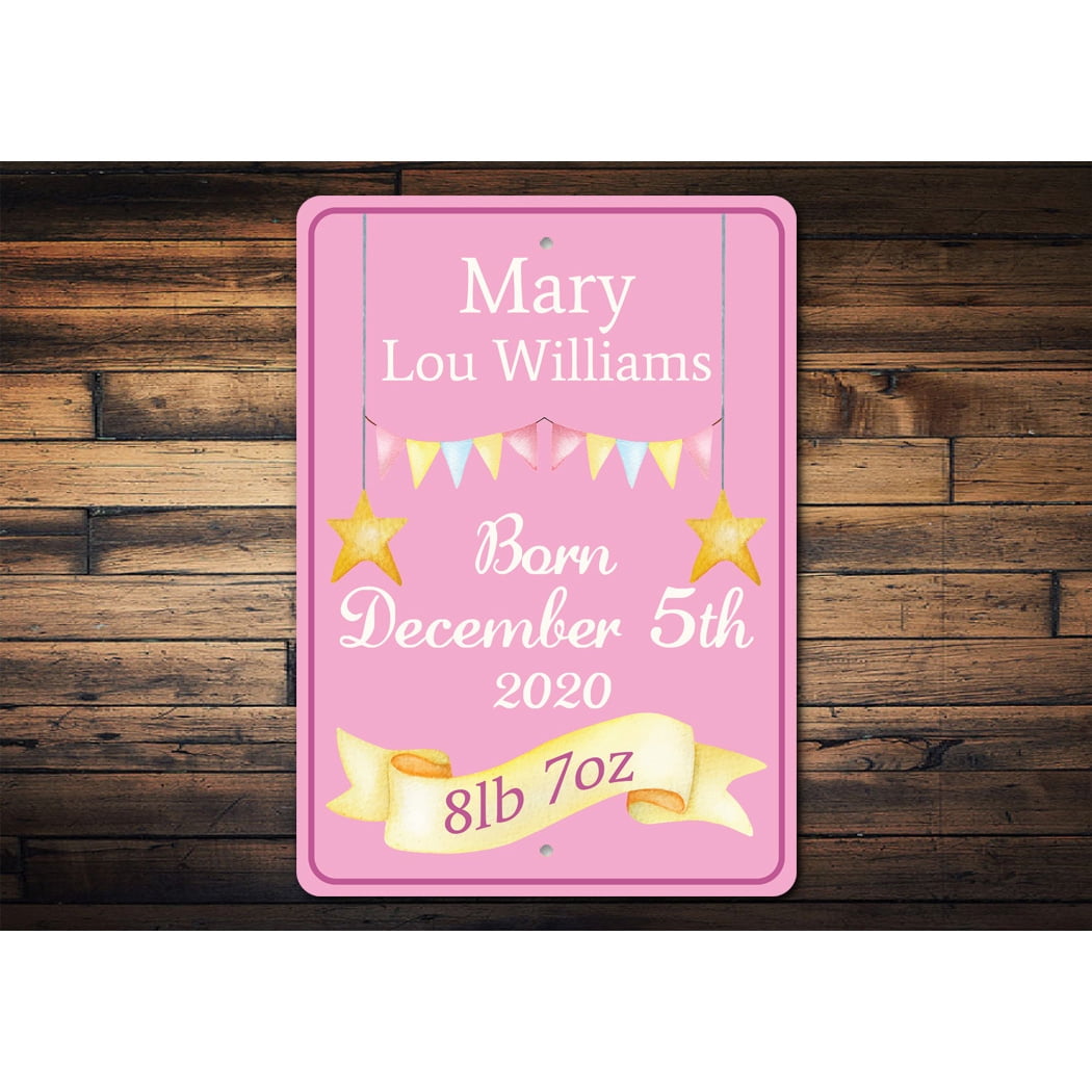 Girl Baby Birth Date Aluminum Metal Decor Sign - 4x18 inches