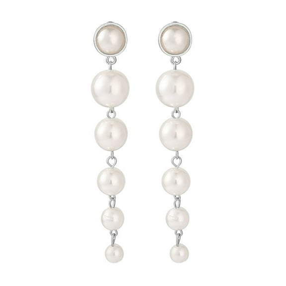 HUANLEDASH 1 Pair Women Long Earrings Faux Pearl Polished Stainless Exquisite Tassel Hanging Earrings Party Prom Dangle Earrings Ear Jewelry