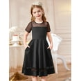 thumbnail image 3 of Oudiya Girls Contrast Mesh Short Sleeve A Line Party Dresses Black Formal Dress with Pockets for Tween 5-12Y, 3 of 8
