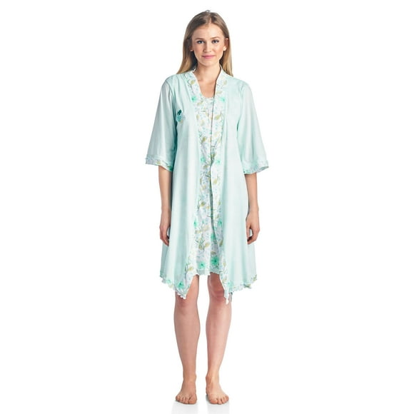 Casual Nights Women's Sleepwear 2 Piece Nightgown and Robe Set - Mint - Large