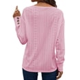 thumbnail image 3 of TEMOFON Eyelet Tops for Women Casual V Neck Long Sleeve Buttons Hollow Out Lace Embroidered Pink Blouses Shirts, 3 of 8