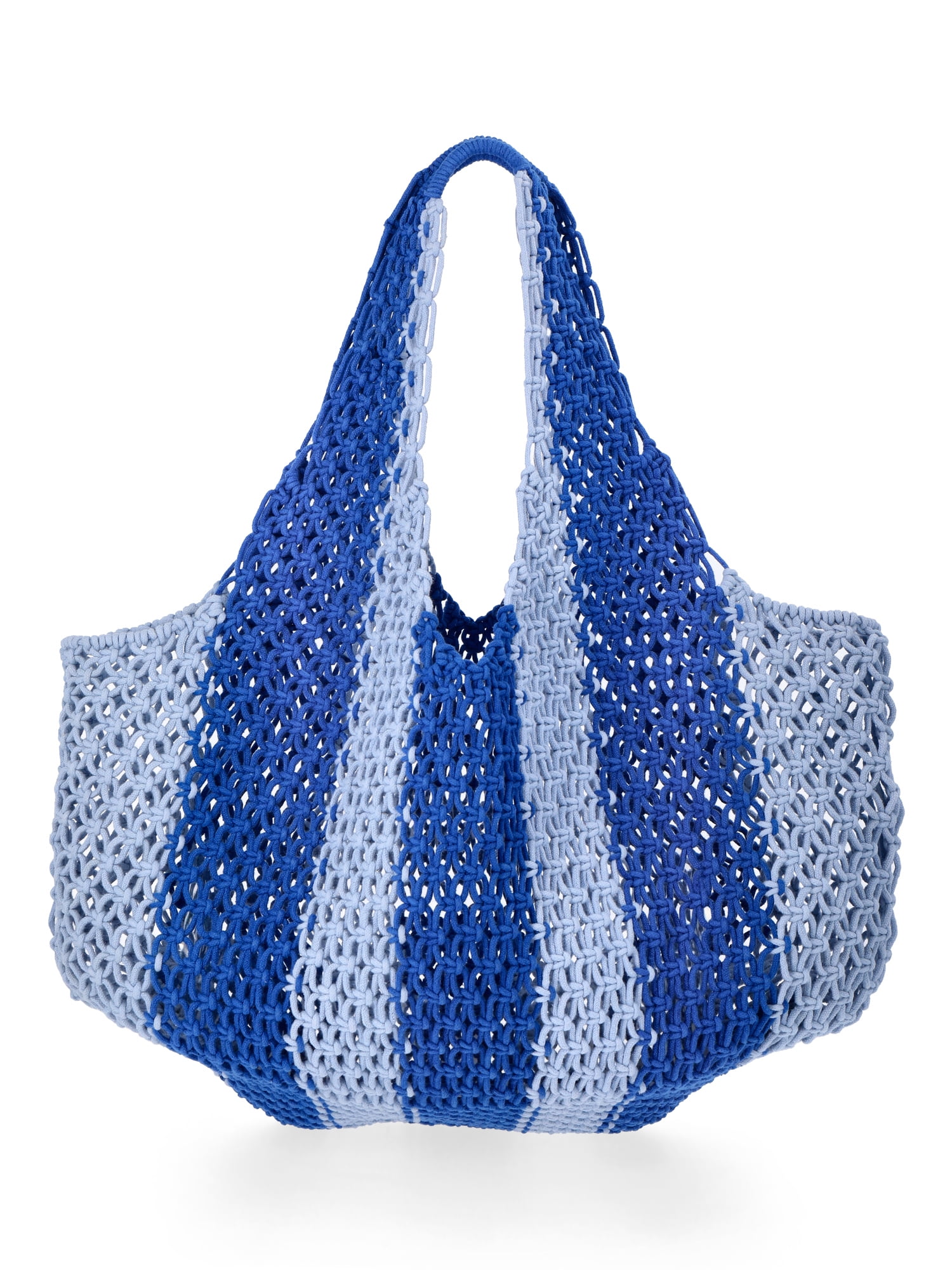 No Boundaries Women's Festival Crochet Striped Hobo Bag, Caribbean Blue Stripe
