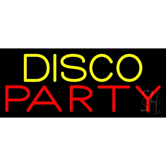 Disco Party 4 LED Neon Sign 6 x 15 - inches, Black Square Cut Acrylic Backing, with Dimmer - Bright and Premium built indoor LED Neon Sign for Event, Party.