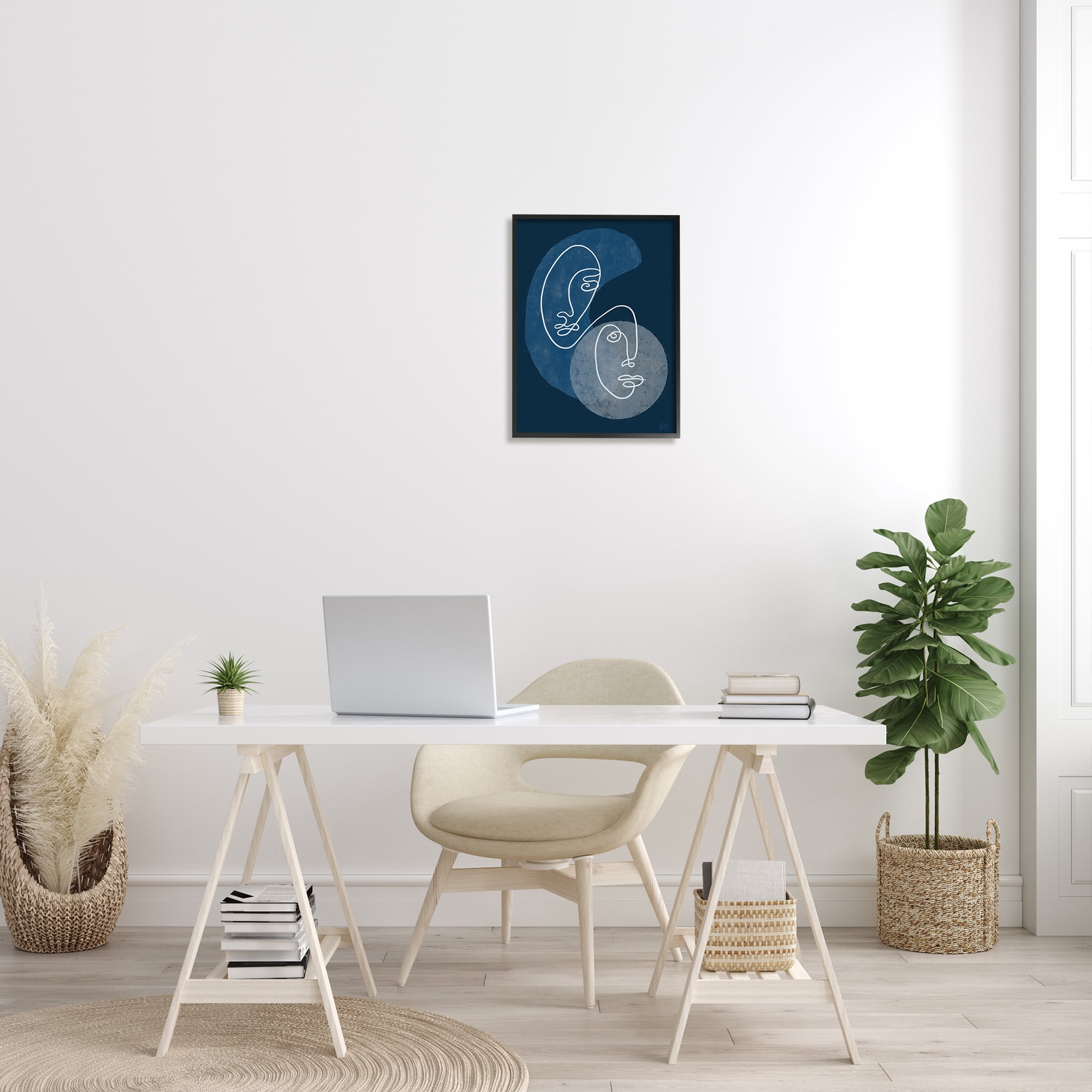 Stupell Indtries Two Faces Line Abstraction Groovy Deep Blue Shapes,16 x 20,Design by Birch&Ink