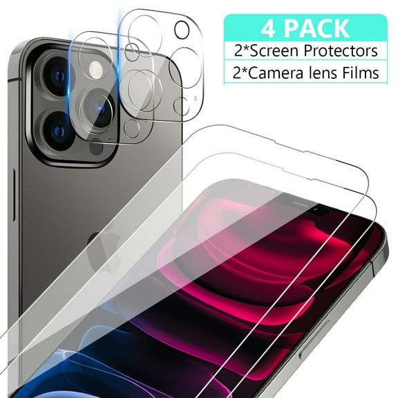 Xhy 2 Pack iPhone 14 Plus Screen Protector 6.1 Inch with 2 Pack Camera Lens Protector, HD Clear Tempered Glass 9H Hardness Scratch Resistant Bubble Free Rugged Durable Easy Installation