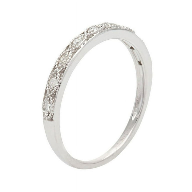 10K White Gold Blue & White Diamond Stackable Band Ring - 0.10 CTW, Size 7, Wedding & Anniversary Gift