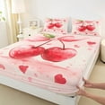 thumbnail image 3 of Manfei Kawaii Cherry Queen Sheet Sets,Cartoon Heart Print Flat Sheet,Pink Red Queen Fitted Sheet For Girls Kids,Luxury Bedroom Decor,4-Piece, 3 of 7
