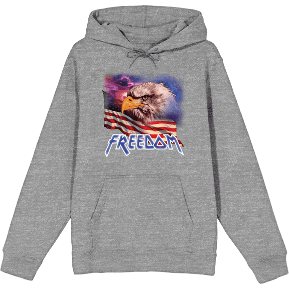 Americana Freedom Eagle Adult Heather Gray Long Sleeve Hoodie-Medium