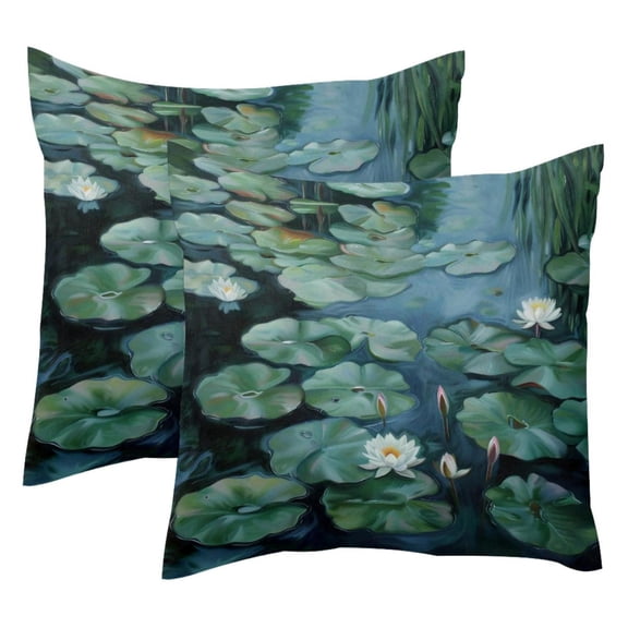 Pack of 2 White Water Lily Painting Throw Pillow Covers 20x20 Inch, Square Farmhouse Pillowcase, Velvet Cushion Case for Sofa Bedroom Home Decor