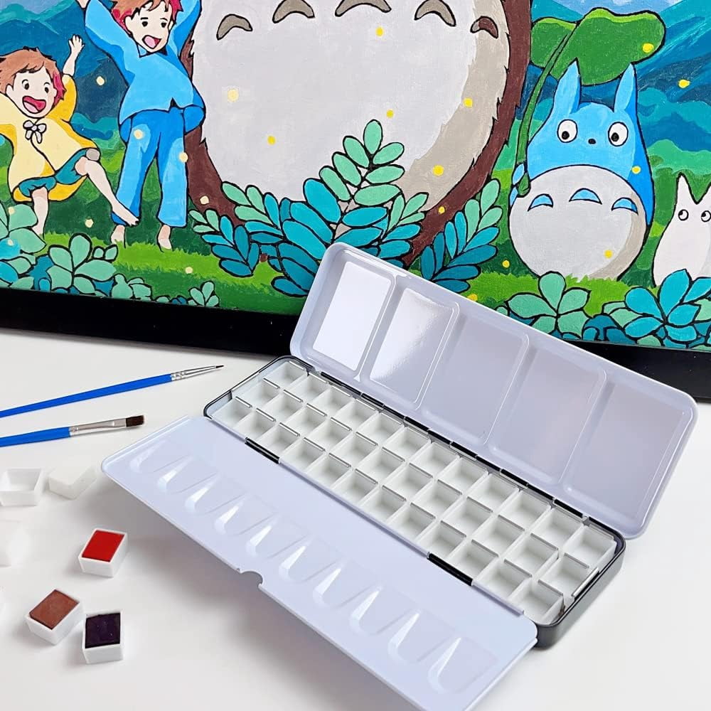 JJEAN-Empty Watercolor Palette Paint Case - Medium Watercolor Tin Metal Box Tin with 36 Half Pans