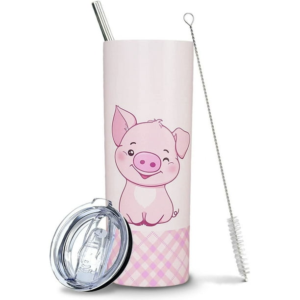 Vaso de cerdito rosa con pajita y tapa, regalo original para amantes de los cerdos, adorable vaso de viaje/taza de café/vaso para beber - Regalos de cumpleaños para mujeres, amigas, adolescentes -
