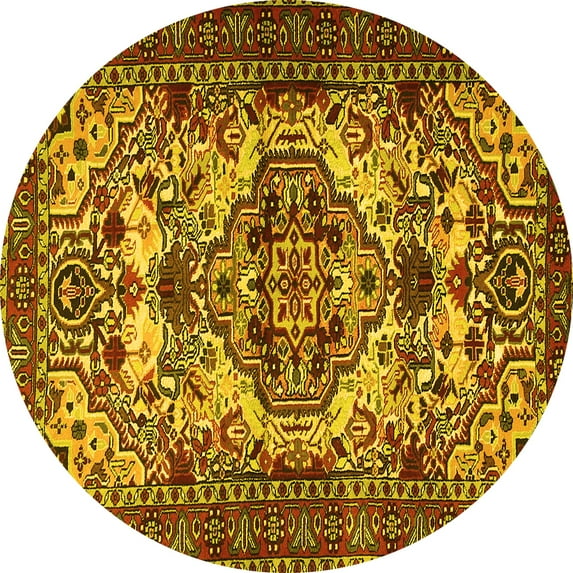 Ahgly Company Indoor Round Persian Yellow Traditional Area Rugs, 4' Round