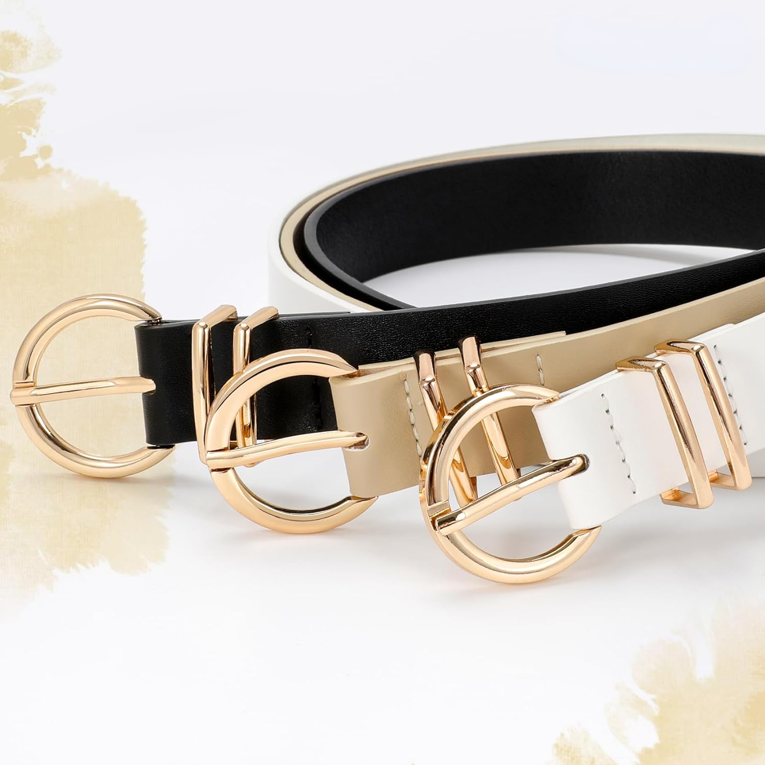 3 Pack Women\'s Faux Leather Belts for Jeans Dress Gold Buckle Adjustable WHIPPY Women main image 2