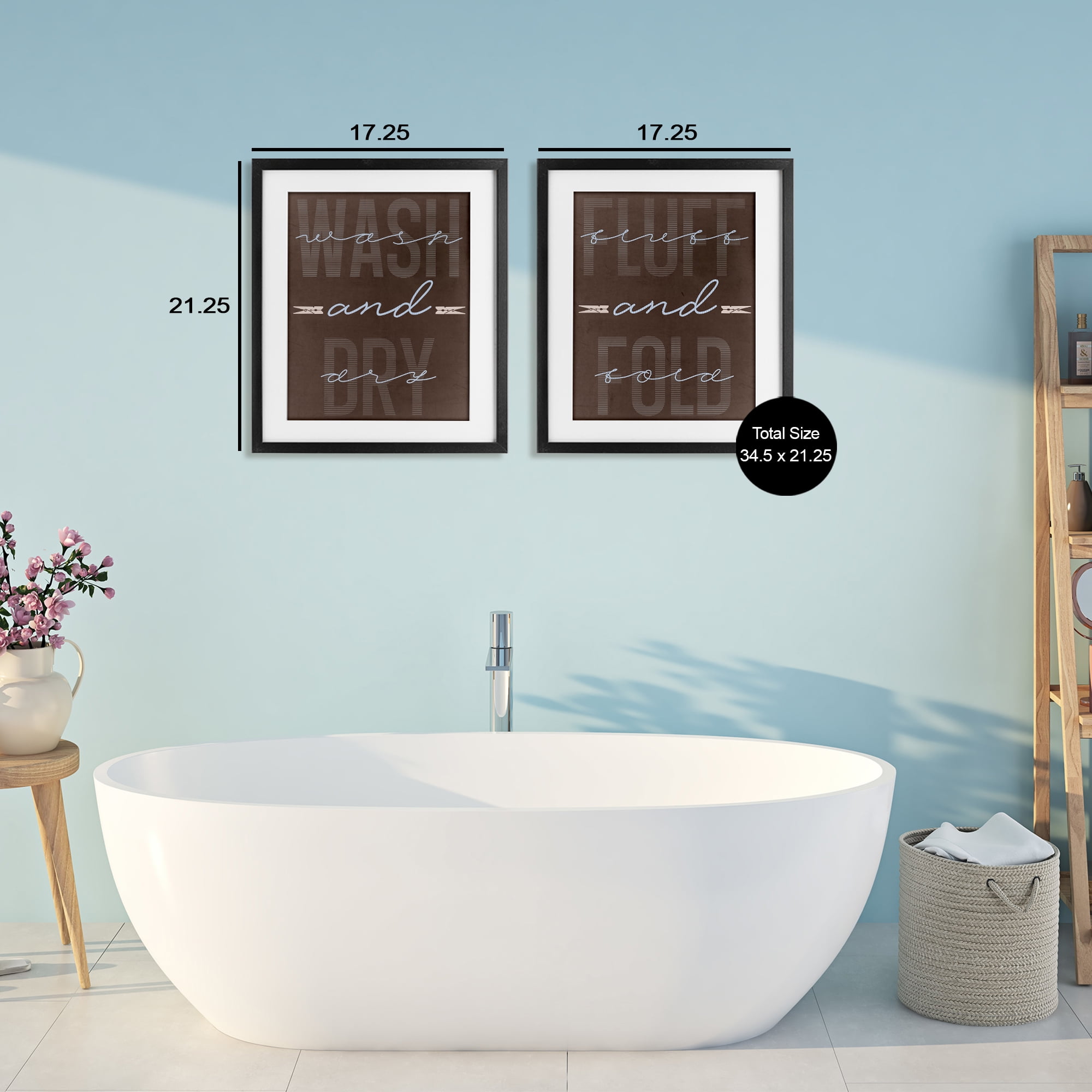 Laundry Words in Brown 2 Piece Black Framed Print Under Glass Set, design by Marcus Prime