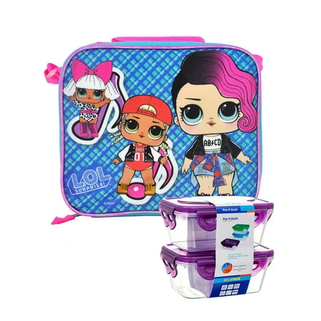 Girls LOL Surprise Insulated Lunch Bag w/ shoulder Strap & Snack Container Set
