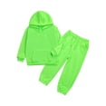 thumbnail image 2 of Sxiwei Boys Girls Athletic Sweatsuits 2Pcs Jogger Outfits Set Kids Clothes Set Pullover Tracksuit Fluorescent Green 120, 2 of 9
