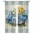 thumbnail image 3 of Blue Truck Yellow Sunflower Sheer Curtains 63 Inches Length 2 Panels Set, Window Sheer Curtains for Living Room/Bedroom, Teal Plaid Vintage Summer Light Filtering Rod Pocket Curtain 52'' x 63'' x 2, 3 of 7