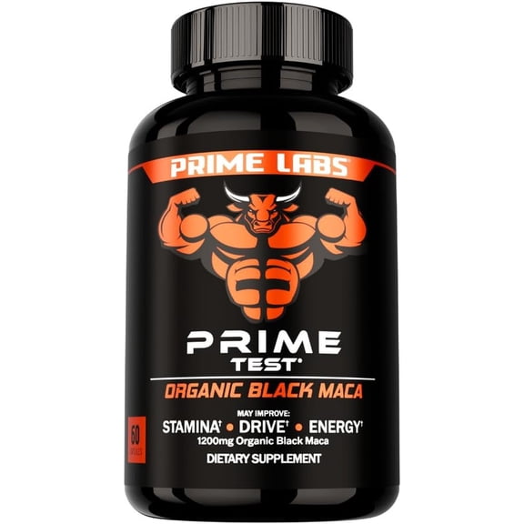 Prime Labs Organic Black Maca Root Capsules 1,200mg - Stamina, Drive, Energy, Vitality - Peruvian 20:1 Extract - for Men & Women - 60 Count