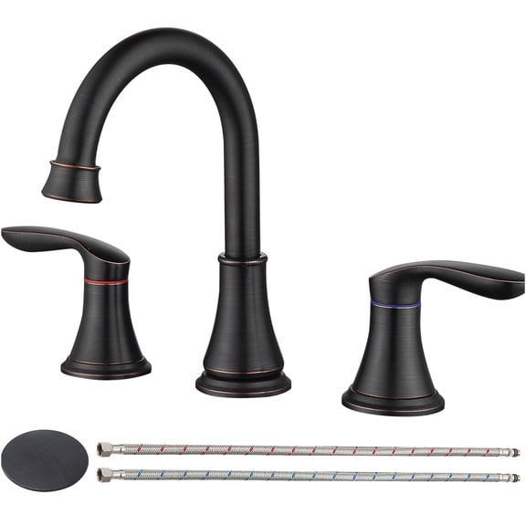 JERFIT 8 inch Widespread Bathroom Faucet, Oil Rubbed Bronze 2-Handle Vanity Sink Faucet with 360° Swivel Spout, Pop-Up Drain & cUPC Certified Hoses