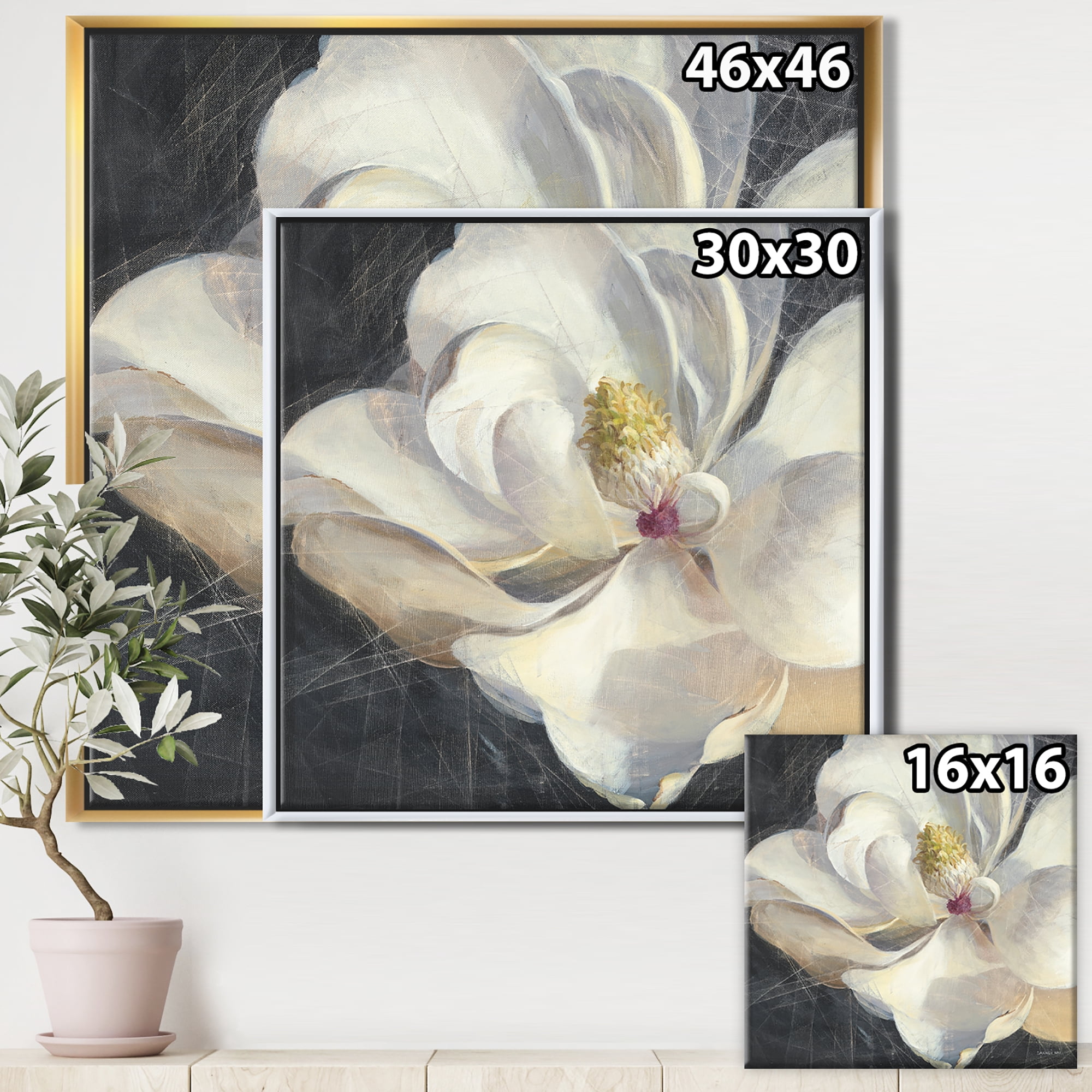 Designart ' Vivid White Magnolia IV ' Shabby Chic Framed Canvas