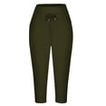 thumbnail image 4 of Women's High Waisted Capri Pants Drawstring Lightweight Stretch Yoga Hiking Joggers Casual Summer Pants with Pockets Army Green, 4 of 6
