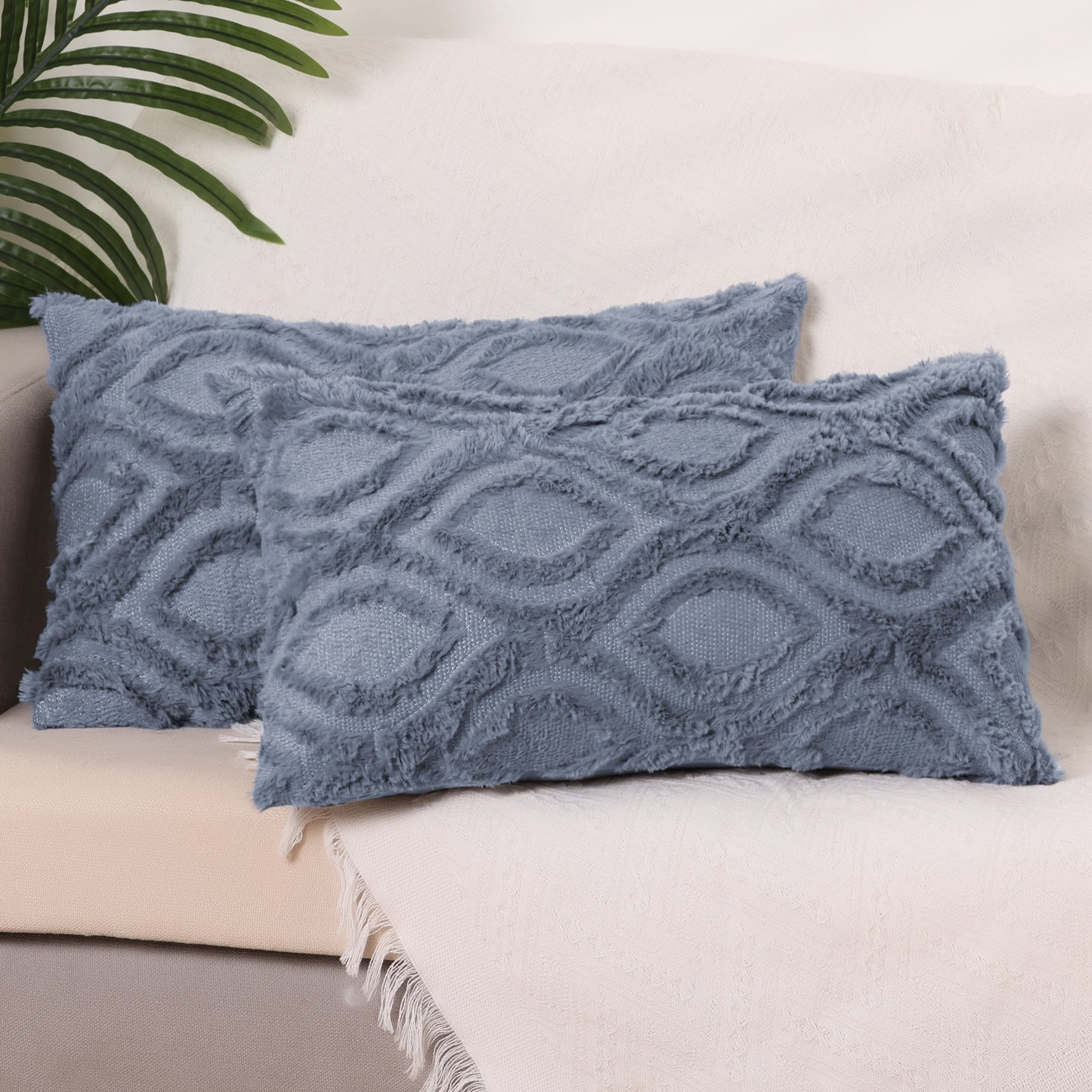 Unique Bargains Shaggy Plush Throw Pillow Covers Couch Pillow Covers (2 Count) Grey-2 12" x 20"
