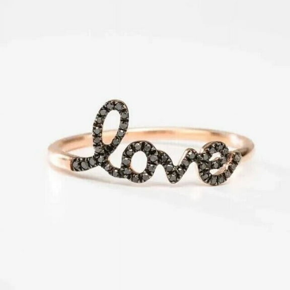 1Ct Round Cut Lab Created Black Diamond Love Valentine Ring 14k Rose Gold Plated