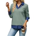 thumbnail image 2 of Wevis Women's Patch Denim Collar Knit Sweater Button Down Long Sleeve Autumn Blouse Casual Layered Look Fall Pullover Tops, 2 of 7