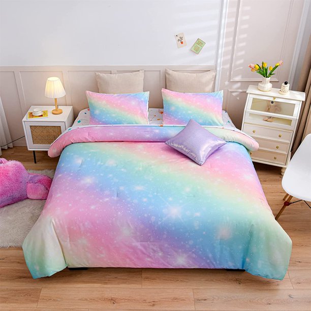 NTBED Gradient Glitter Bedding Set for Girls Full Size Colorful Rainbow