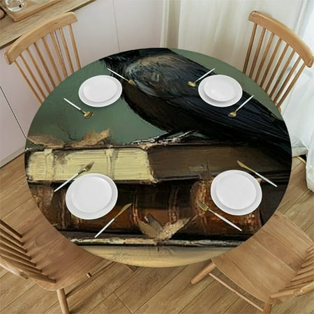 

Patifu Bird Theme Round Tablecloth Stain-Resistant Washable Indoor Outdoor Restaurant Wedding Party Waterproof Fabric Elastic Edge Home Decor 46 -50