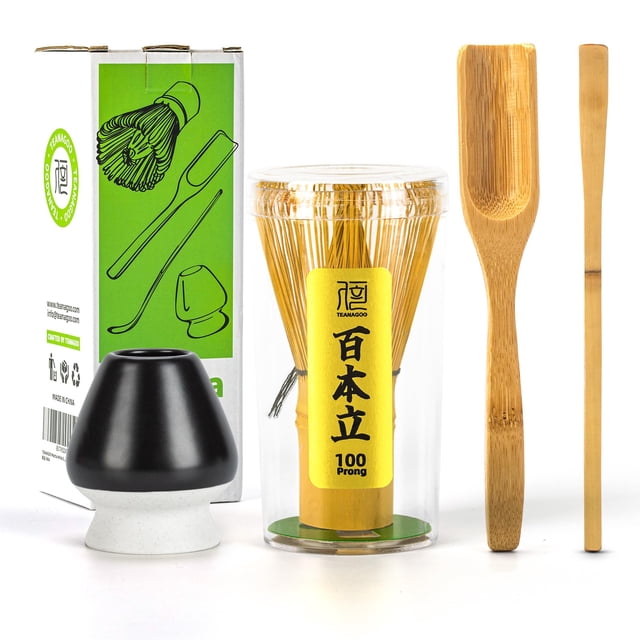 Juego de batidores de matcha, batidores de bambú TEANAGOO, juego de 4 piezas para principiantes