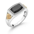 thumbnail image 3 of Gem Stone King 4.51 Cttw Black Onyx and White Lab Grown Diamond Ring for Men | 925 Silver and 10K Yellow Gold | Emerald Cut 11X8MM| Size 13, 3 of 5