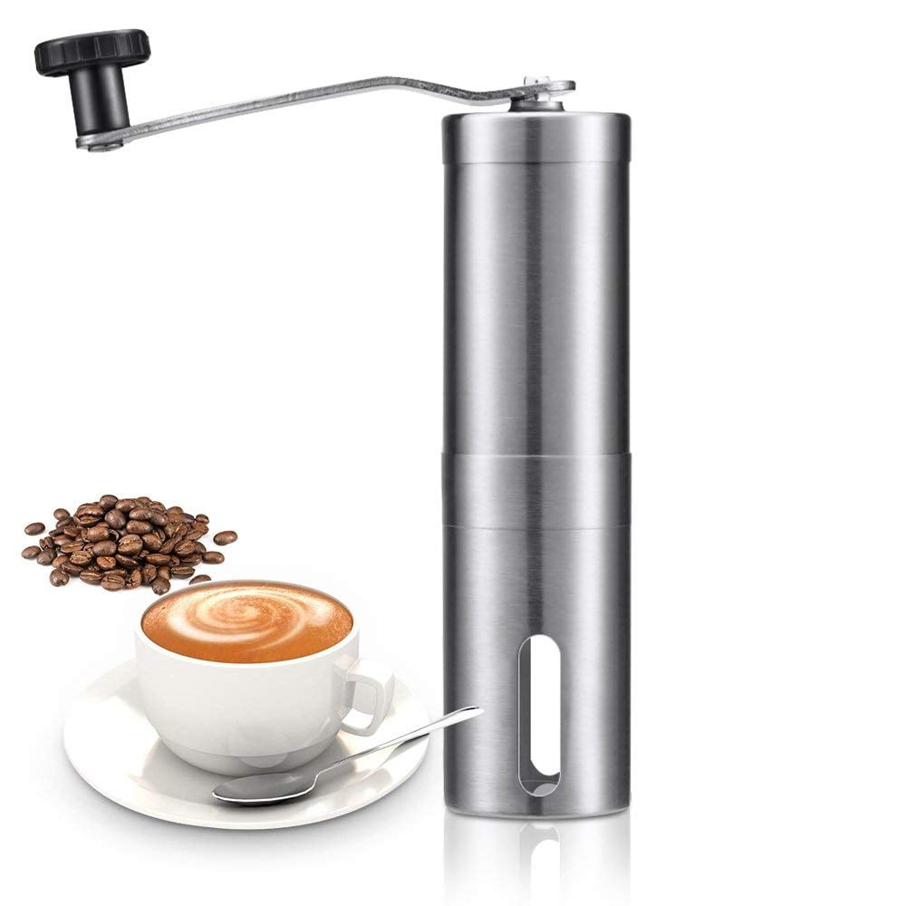 Manual Coffee Grinder, Conical Burr Mill, Brushed Stainless Steel