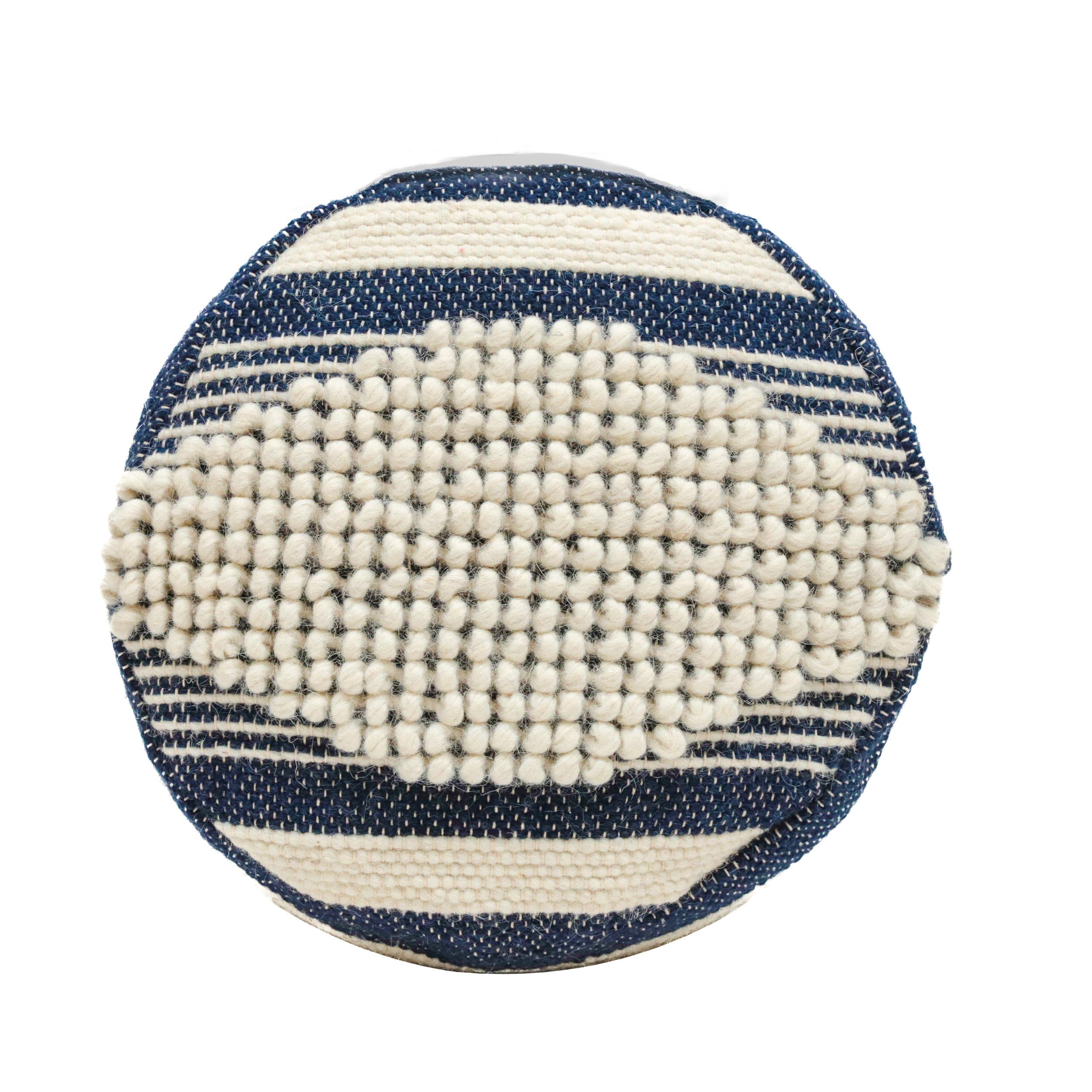 Yoneston Handcrafted Fabric Cylindrical Pouf Chair, Striped Round Pouf for Living Room Bedroom, Blue