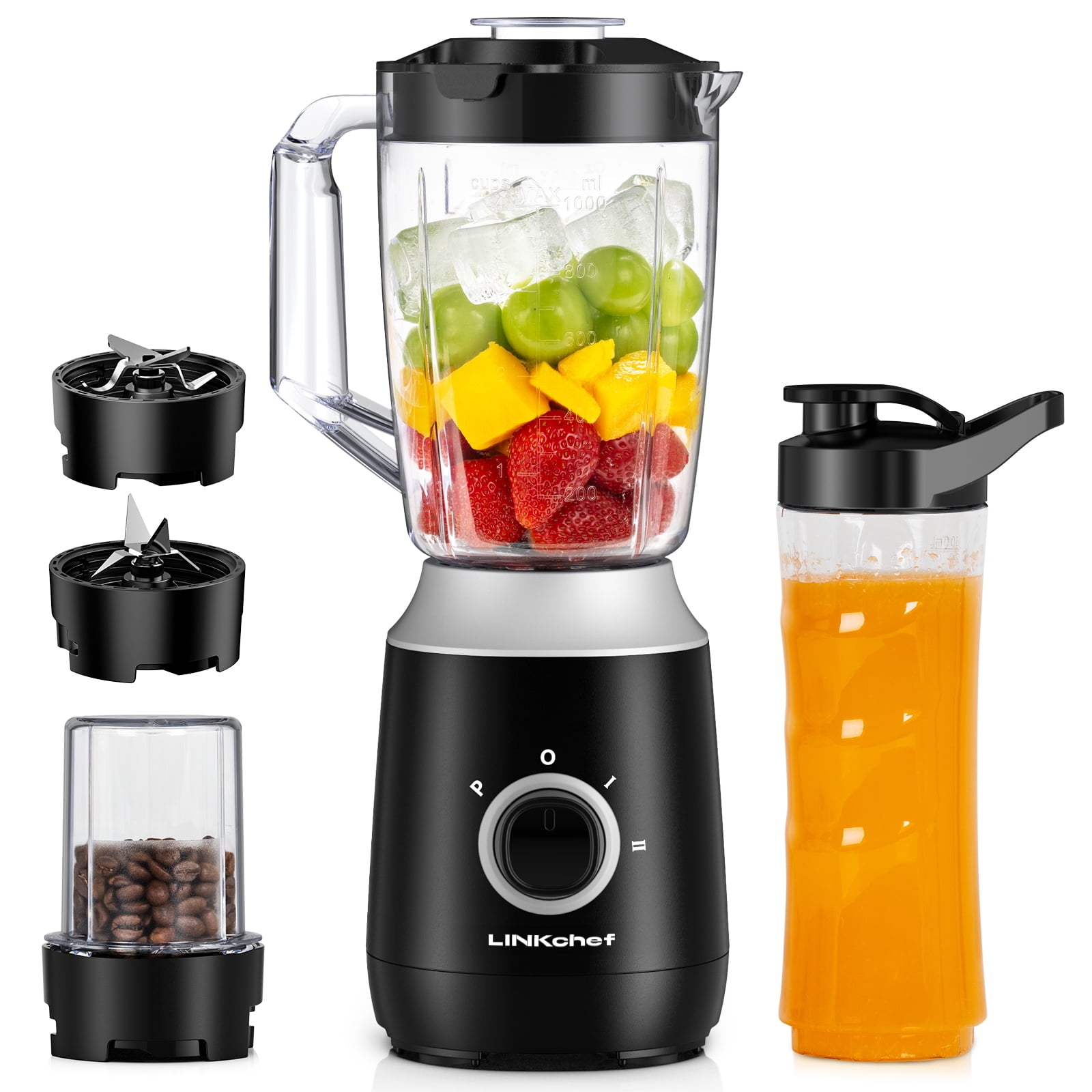 LINKChef Multi Function Blender for Smoothies, 35oz. Jar, Personal Blender Travel Cup, Coffee Grinder (Black)