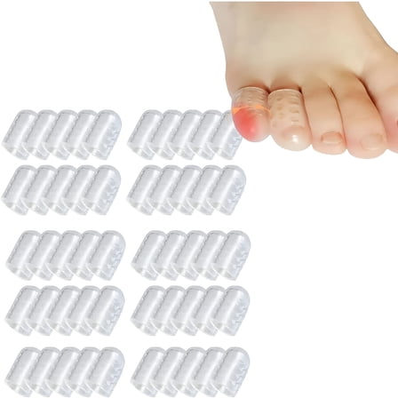 XIRQI 50 Pcs Silicone Toe Protectors,Anti-Friction Breathable Gel Toe Covers, Little Toe Caps Guards Toe Sleeves for Corns, Blisters, Ingrown Toenails