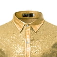 thumbnail image 6 of XIAONU Men's Sequin Panel Button Down Shirt Slim Fit Leather Long Sleeve Pullover Top Shiny Glamorous Party Club Wear, 6 of 7