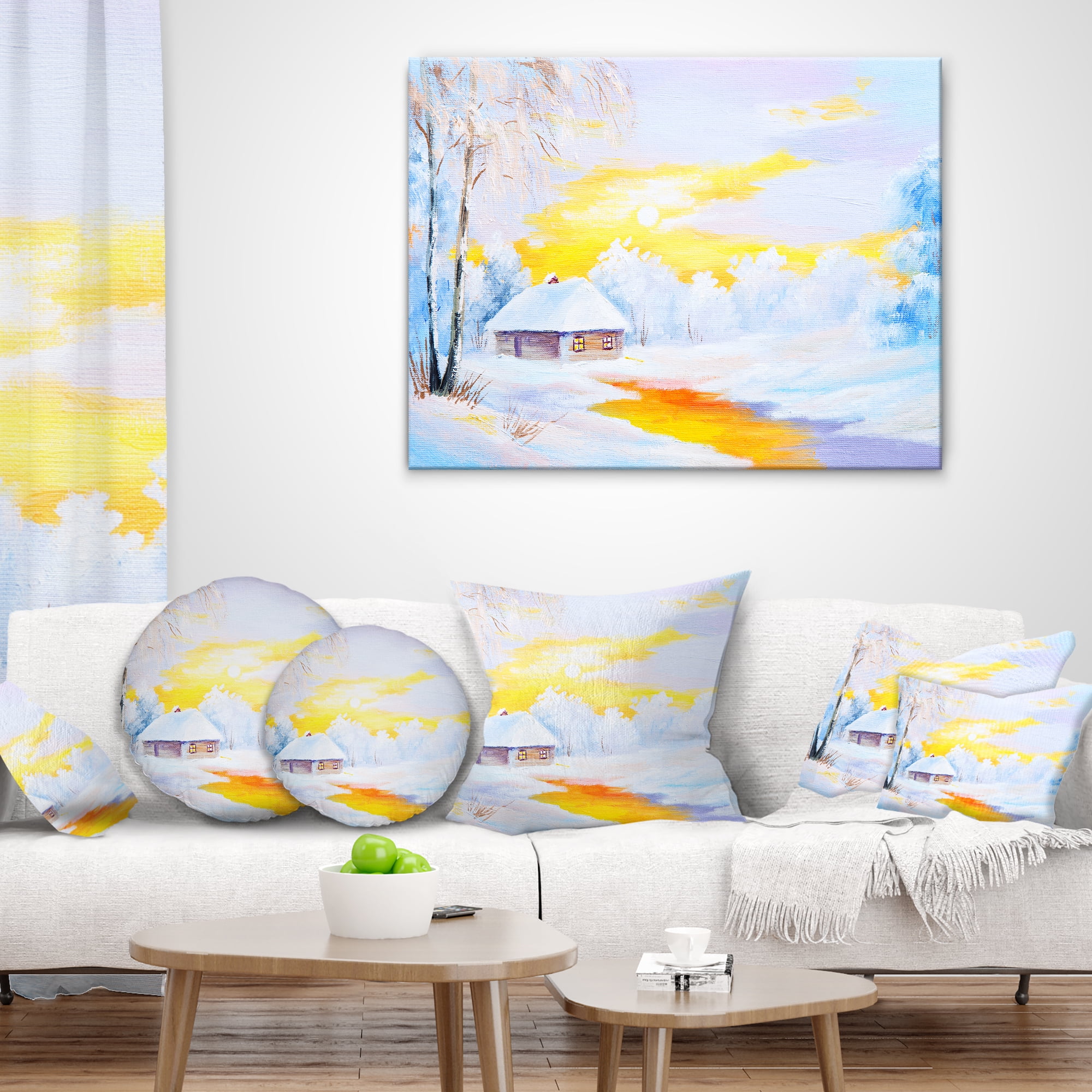 Designart Frozen River in Winter - Landscape Printed Throw Pillow - 16x16