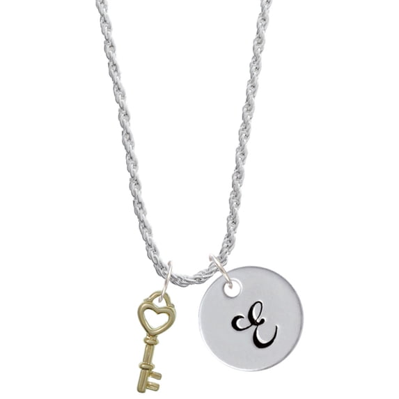 Delight Jewelry Goldtone Open Heart Key Silvertone Script Initial Disc - E - Charm Necklace, 20"+3"