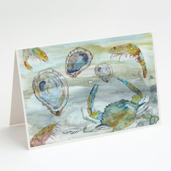 Caroline's Treasures Crab Shrimp and Oyster Watercolor Greeting Cards with Envelopes, 5" x 7" (8 Count)