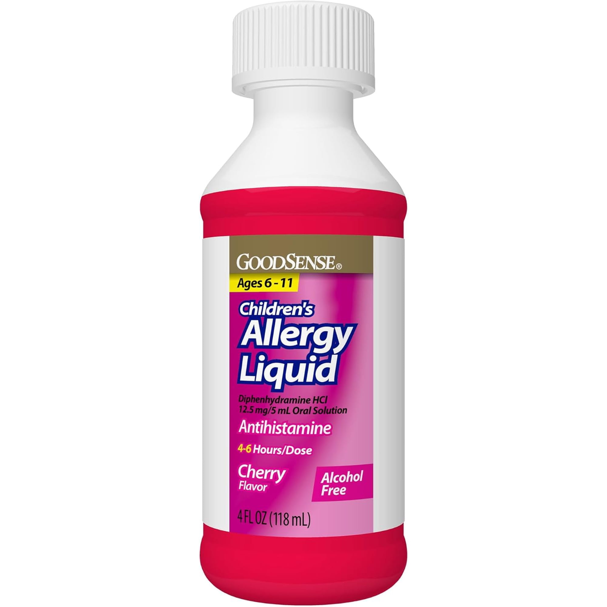 GoodSense Children's Diphenhydramine 12.5mg Cherry Liquid, Alcohol-Free, 4oz